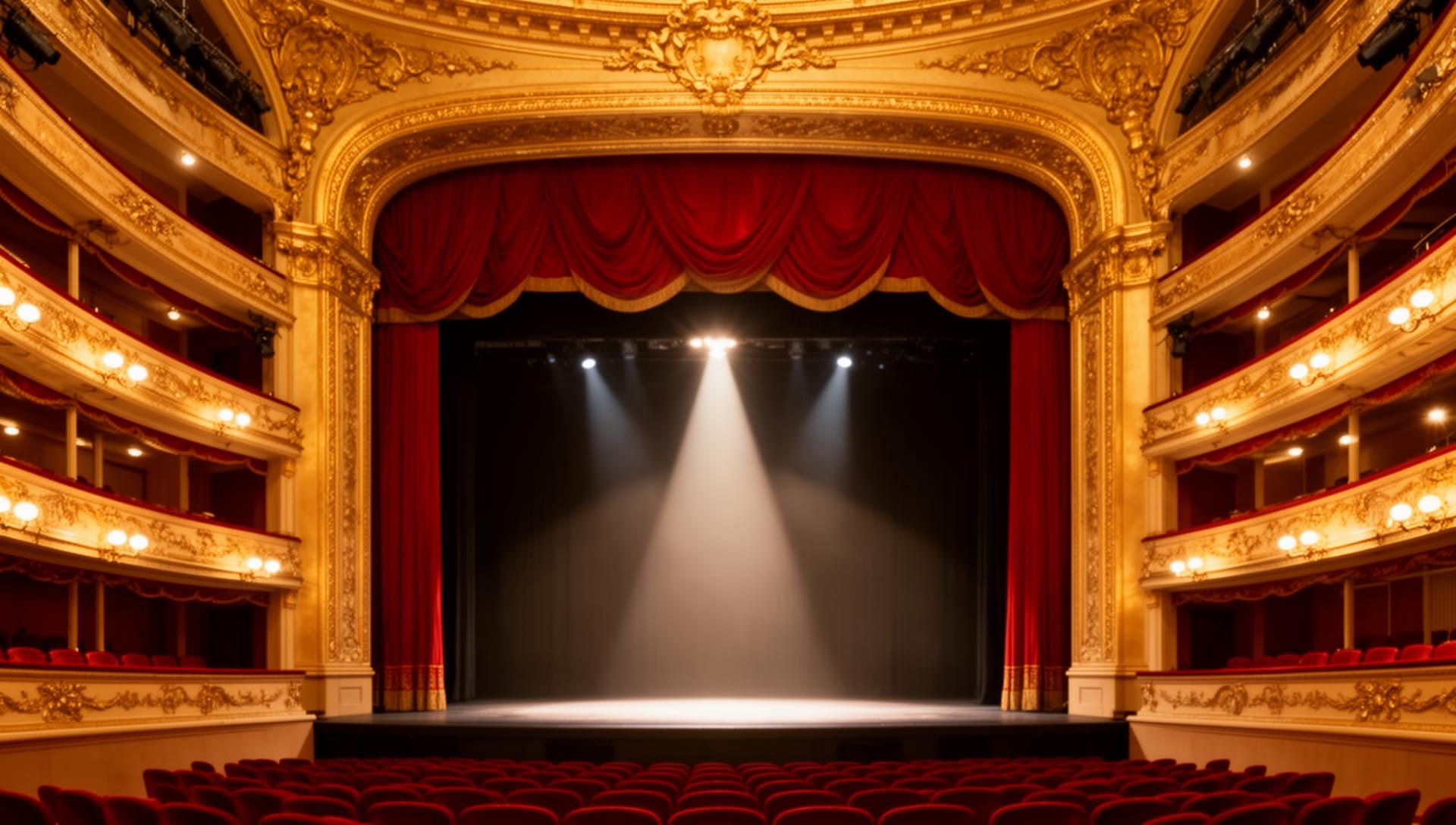 Opera house stage with dramatic lighting